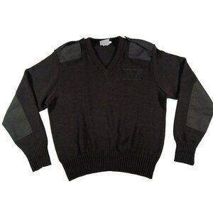Scharf & Breit Sweater Adult XL Black V-Neck Pullover Epaulets Elbow Patches